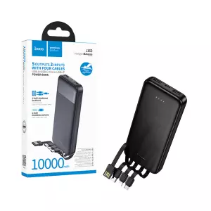 Hoco J163 Wonderful 10000mAh Power Bank with Built-in Cables (Black)